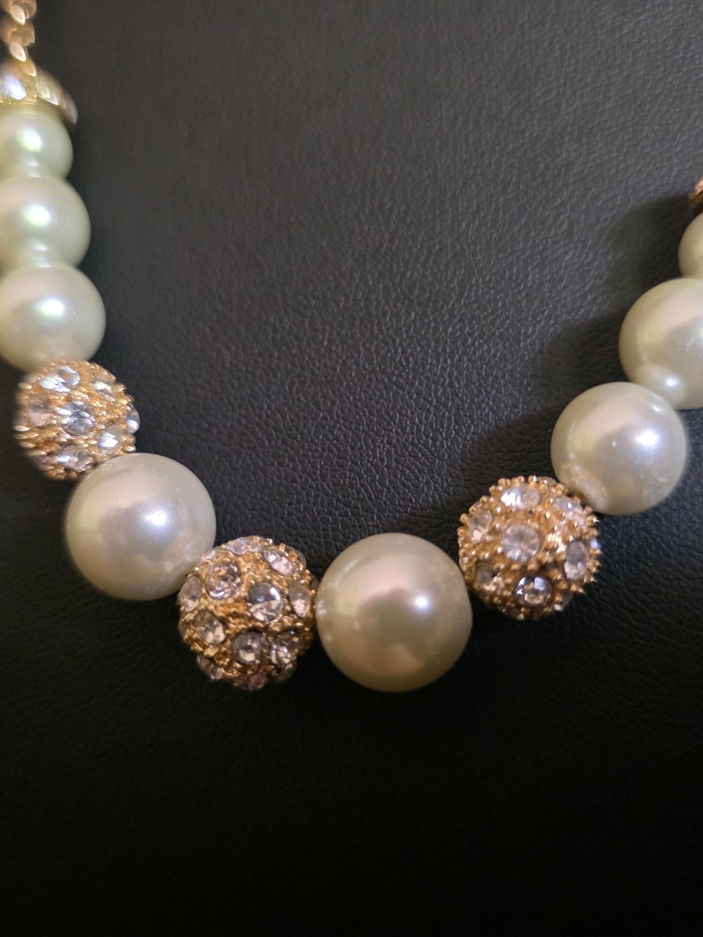 Elegant Cream Pearl and Gold Crystal Bead Necklace. Monet